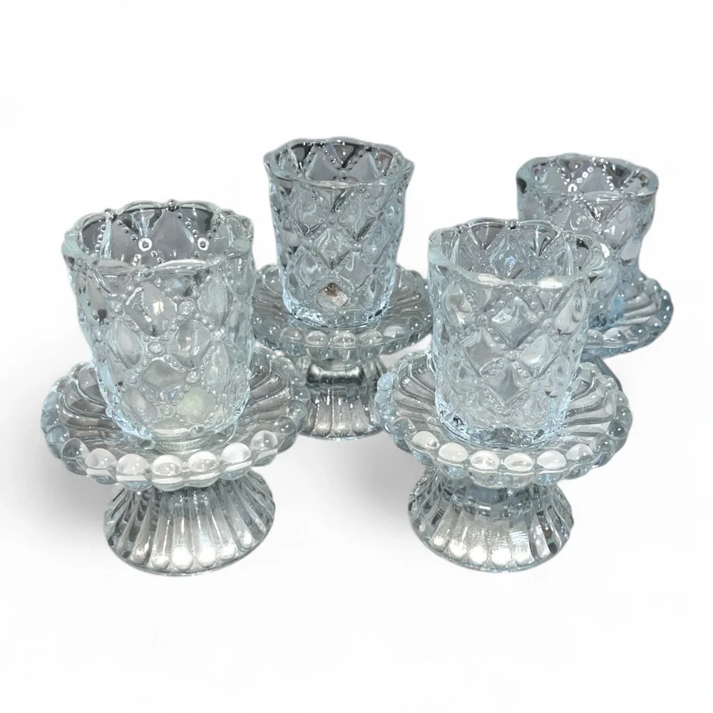 Set of 4 Retired Vintage PartyLite Quilted Pattern Crystal Candle Holders P9246 - Picture 7 of 11